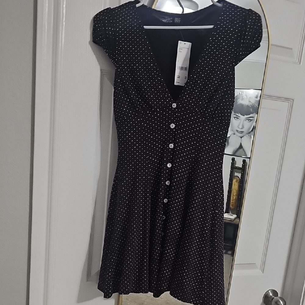 BDG Black Polka Dot Button-Front Midi Dress